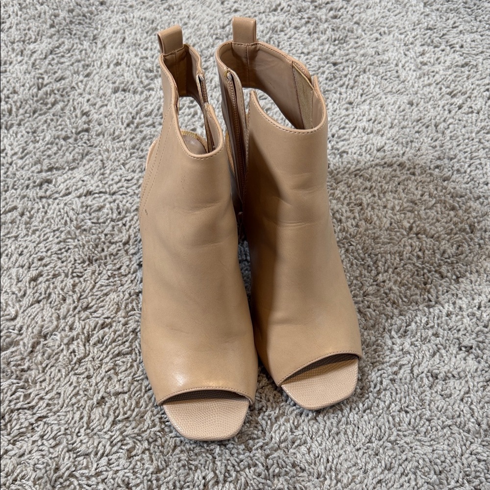 Tan Peep-Toe Ankle Boots